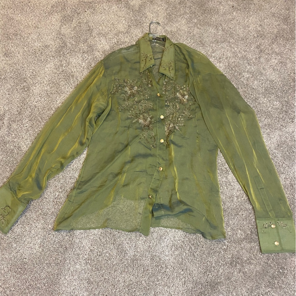 Vintage Versace Sheer Green Mens Shirt